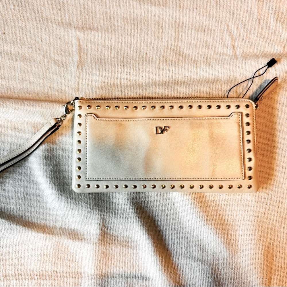 DVF Studded Cream Leather Wristlet